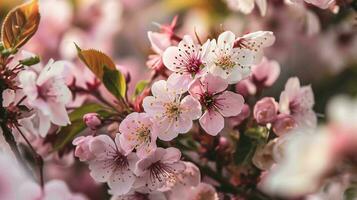 ai genererad närbild av vår på blomma träd gren foto