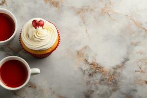 ai genererad muffins på Ingredienser på trä- bricka med kaffe foto