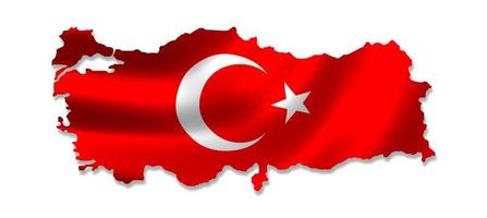 karta över Turkiet och nationella flagg symboler, vit bakgrund. foto