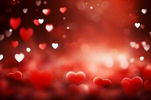ai genererad hjärta form 3 stenar på röd Färg bakgrund, Lycklig hjärtans dag begrepp foto