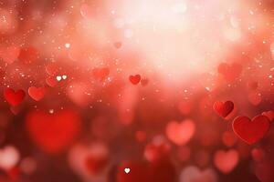 ai genererad hjärta form 3 stenar på röd Färg bakgrund, Lycklig hjärtans dag begrepp foto