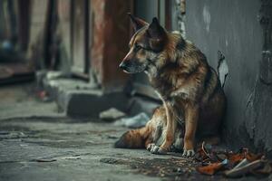 ai genererad herrelös hemlös gata hund foto