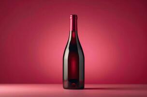 ai genererad vin flaska i de bakgrund över rosa bakgrund rosa bakgrund foto