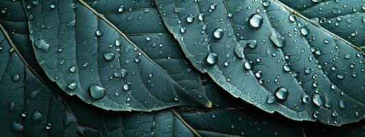 ai genererad generativ ai, makro textur av grön blad med vatten droppar, grön lövverk textur, ekologi bakgrund foto
