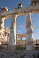 konstruktion varelse Gjort på de parthenon de huvud tempel på topp av de akropol i aten, grekland foto