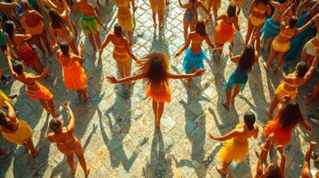 ai genererad oidentifierad människor dans i de traditionell firande av de Brasilien festival. foto