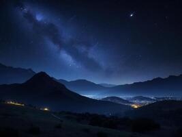 ai genererad de skönhet av en starry natt himmel med minimal ljus och en skön natur landskap foto