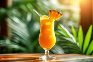 ai genererad glas med tropisk alkoholfri cocktail med ananas juice. ai genererad. foto