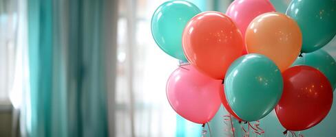 ai genererad Flerfärgad ballonger för födelsedag och bröllop parter foto