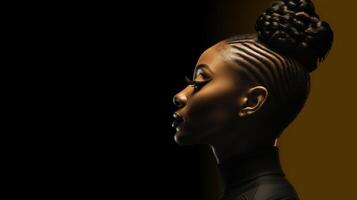 ai genererad profil av en svart kvinna med ett afrikansk nationell frisyr foto