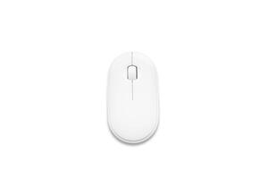 vit mus trådlös typ för dator skrivbordet eller bärbar dator på de vit bakgrund foto
