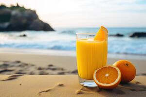 ai genererad orange juice i de sand foto