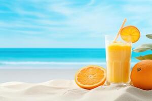 ai genererad orange juice i de sand foto