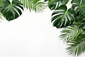 ai genererad Foto grön tropisk handflatan löv monstera på vit bakgrund generativ ai