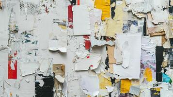 ai genererad generativ ai, collage av avfall papper bitar, rev papper med trasig, återvinning begrepp foto
