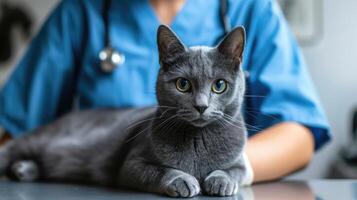 ai genererad generativ ai, söt katt varelse undersökt förbi professionell veterinär i veterinär klinik foto