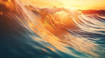 ai genererad klar rullande vågor på hav, solnedgång bakgrund, gyllene timme foto