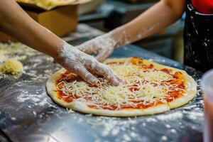 ai genererad de bearbeta av framställning pizza foto