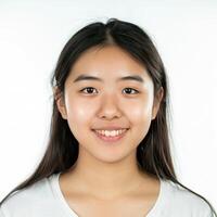 ai genererad och lite asiatisk studerande leende isolerat foto