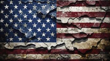ai genererad smutsig flagga av de förenad stater av Amerika, symbolisk bild för förstörd och bruten förenad stater av Amerika foto