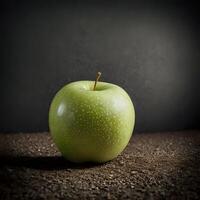ai genererad en grön äpple på topp av smuts foto