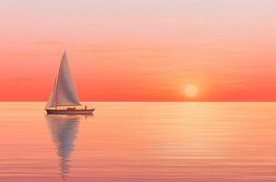 ai genererad solnedgång ljus reflekterande på en segelbåt foto