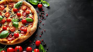 ai genererad beautuful pizza bakgrund med kopia Plats foto