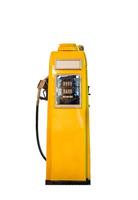 gul bränsle dispenser med bränsle munstycke med siffra dialog systemet. isolerat på bakgrund foto