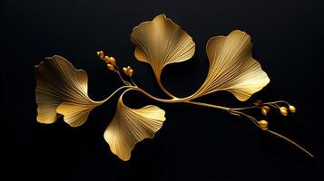 ai genererad gingko biloba guld blad isolerat på svart bakgrund foto