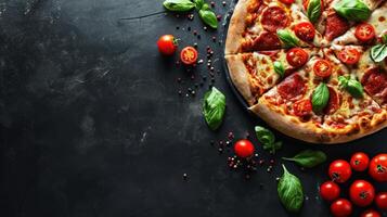 ai genererad pizza annons bakgrund med kopia Plats foto