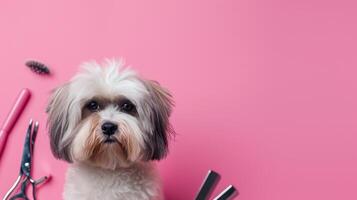 ai genererad husdjur grooming annons bakgrund med kopia Plats foto
