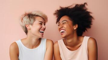 ai genererad två kvinna bäst vänner skrattande tillsammans - ai genererad foto