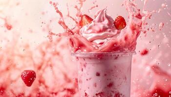 ai genererad en jordgubb milkshake är varelse stänkte med vatten foto