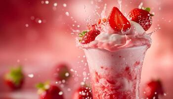 ai genererad en jordgubb milkshake med en stänk av vatten foto