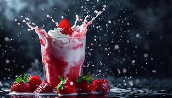 ai genererad en jordgubb milkshake med en stänk av mjölk foto