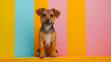 ai genererad minimalistisk levande annons bakgrund med söt hund och kopia Plats foto