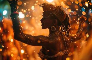 ai genererad karneval dansare på en karneval på en tropisk strand foto