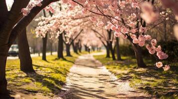 ai genererad körsbär blomma promenad foto