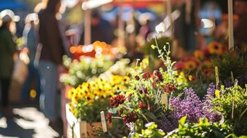 ai genererad springtime marknadsföra fylld med färsk producera, blommor foto