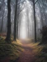 ai genererad mystisk läskigt skog väg foto