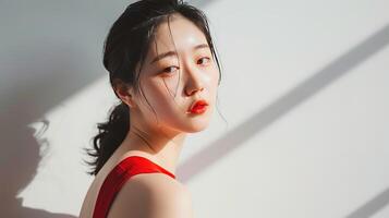 ai genererad skön koreanska flicka modell, kosmetisk modell foto
