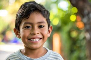 ai genererad en latinamerikan unge leende på kamera foto