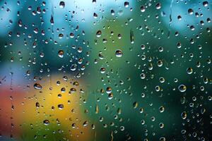 ai genererad regndroppar på glas på en suddig bakgrund, foto