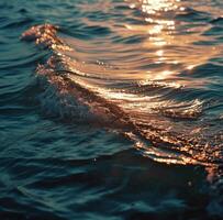 ai genererad de vatten över de hav är ljus på solnedgång foto