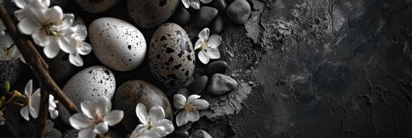 ai genererad ägg med blommor på de jord bakgrund foto