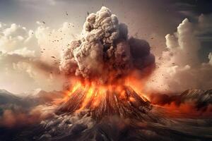 ai genererad generisk vulkan utbrott på dag tid, neuralt nätverk genererad bild foto