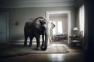 ai genererad elefant i de rum, neuralt nätverk genererad fotorealistisk bild foto