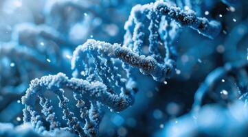 ai genererad kristalliserade blå dna molekyler med en stänga se foto