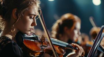 ai genererad orkester dirigent i en klänning med en kvinna foto