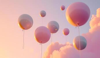 ai genererad pastell ballonger är flygande över en rosa bakgrund i de himmel foto
